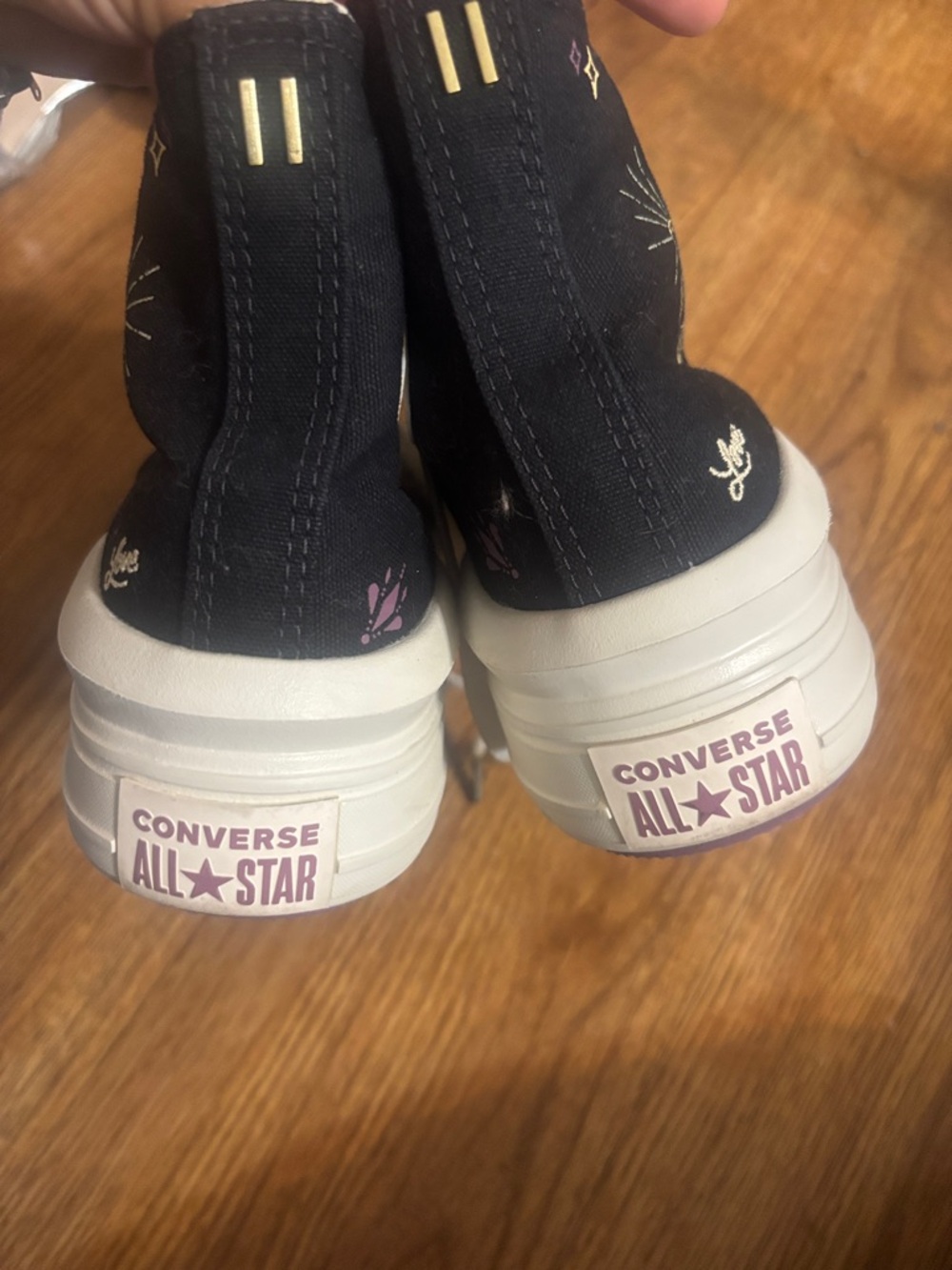 Converse Black High-Top Sneakers with White Trim and Purple Accents - Picture 3 of 3